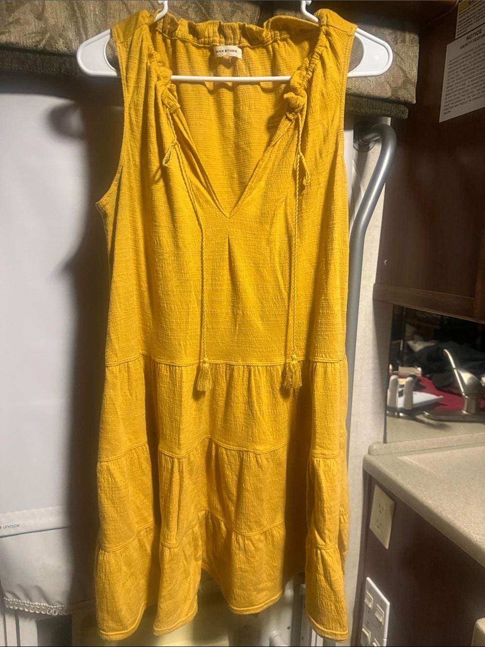 Max Studio Mustard Yellow Sleeveless Tiered V-Neck Dress
